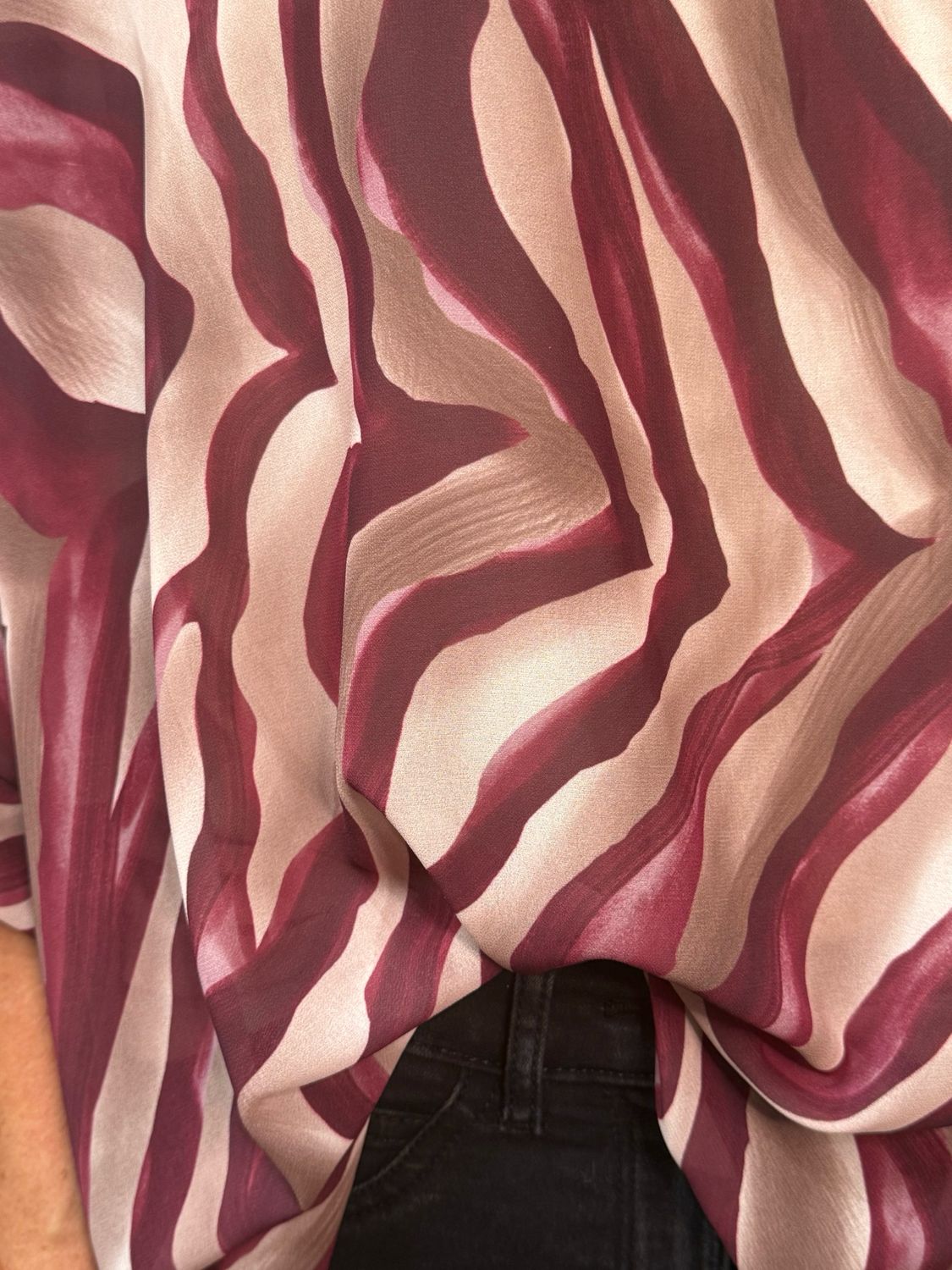 Serafina Flowing Layered Batwing Top Burgundy &amp; Taupe
