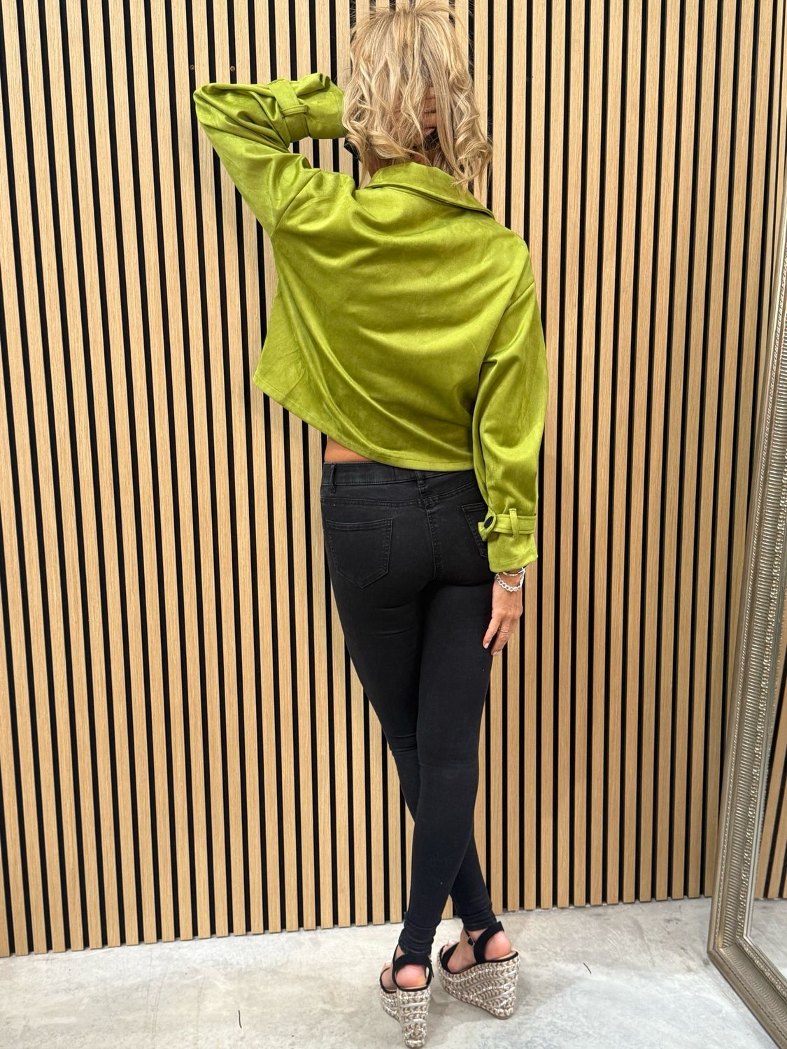 Harper - Double Breasted Cropped Jacket Lime