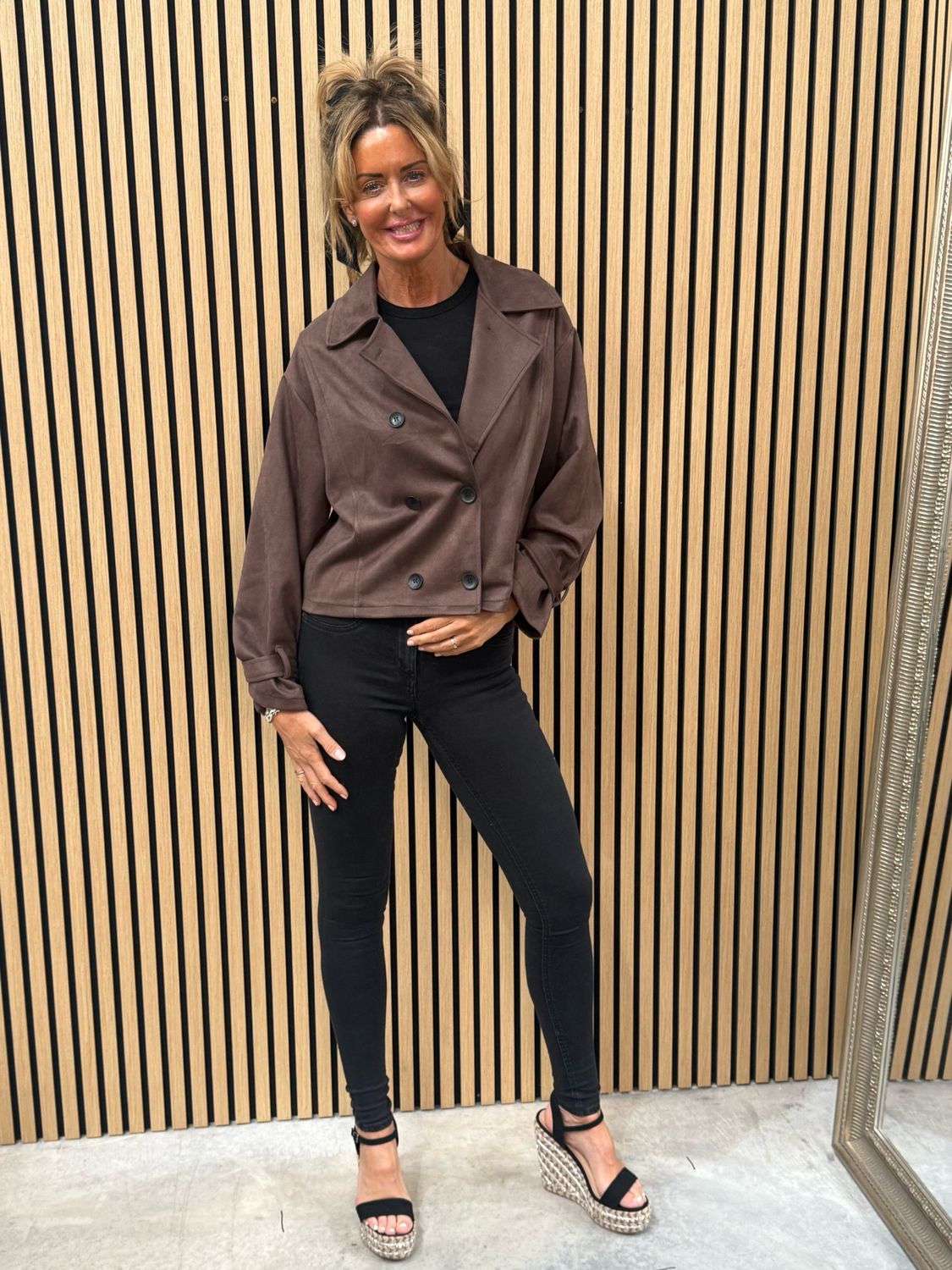 Harper - Double Breasted Cropped Jacket Chocolate