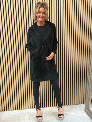 Velora - Teddy Double Breasted Coat Black