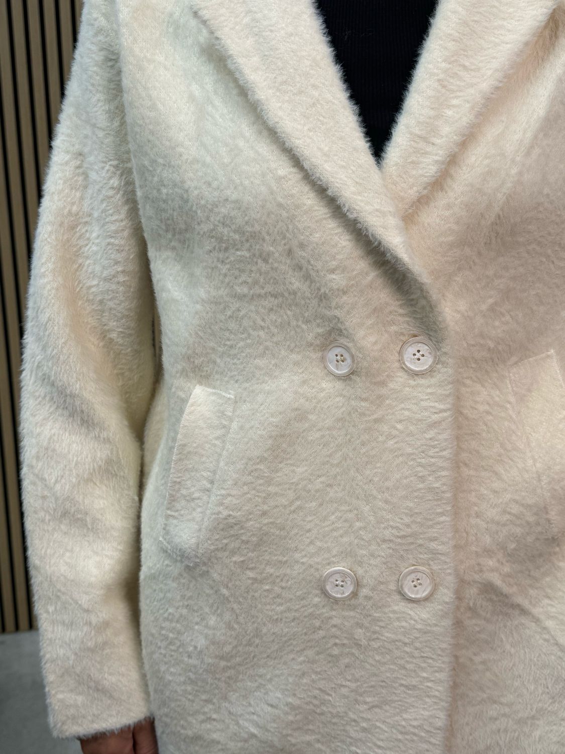 Velora - Teddy Double Breasted Jacket Cream
