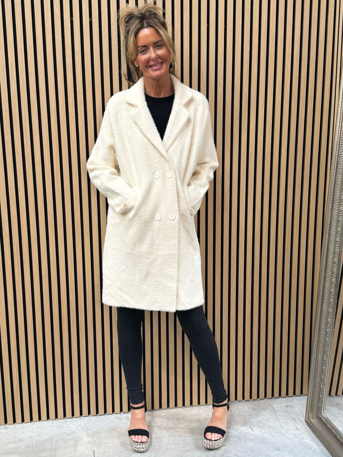 Velora - Teddy Double Breasted Jacket Cream