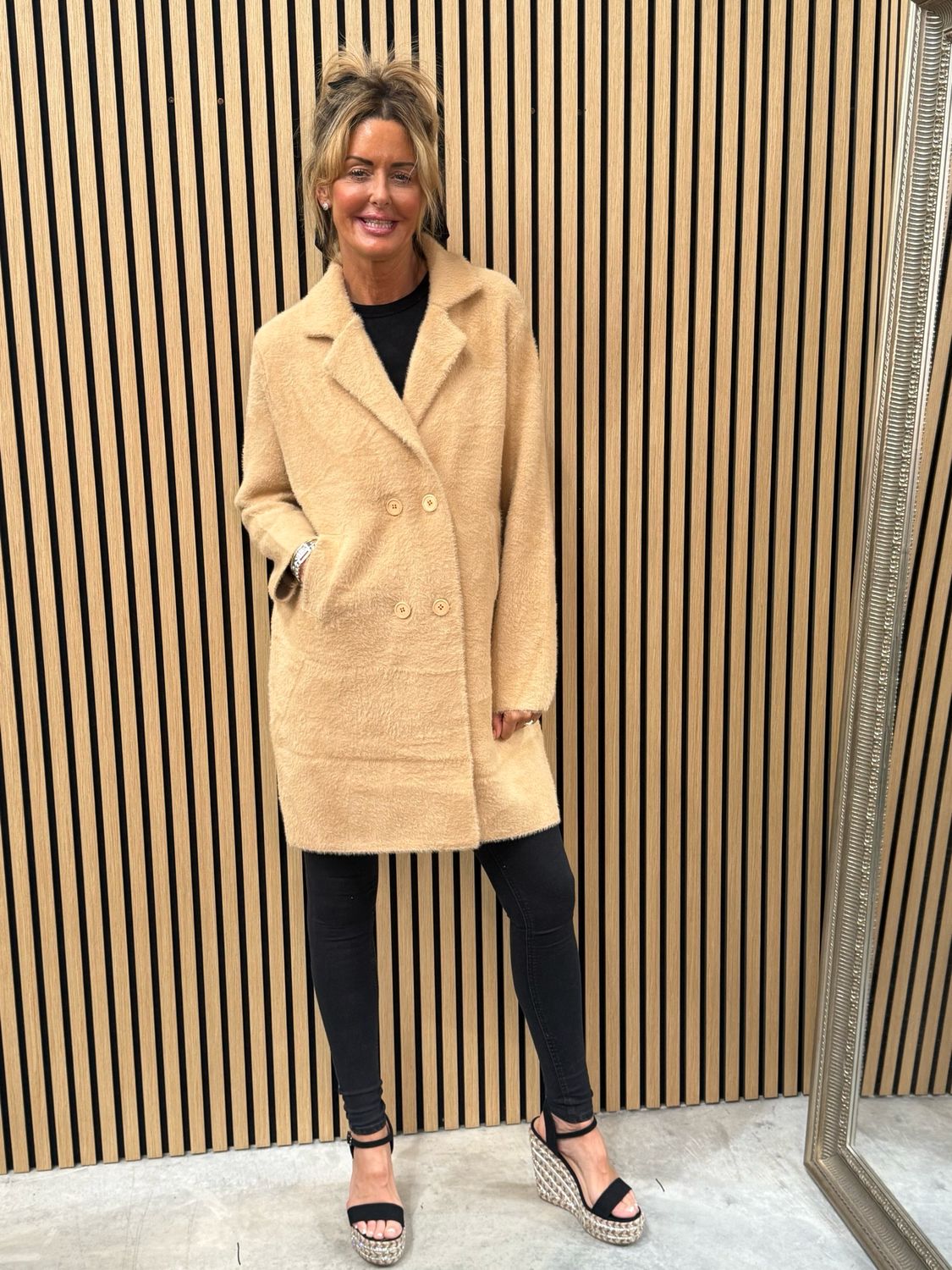 Velora - Teddy Double Breasted Jacket Camel