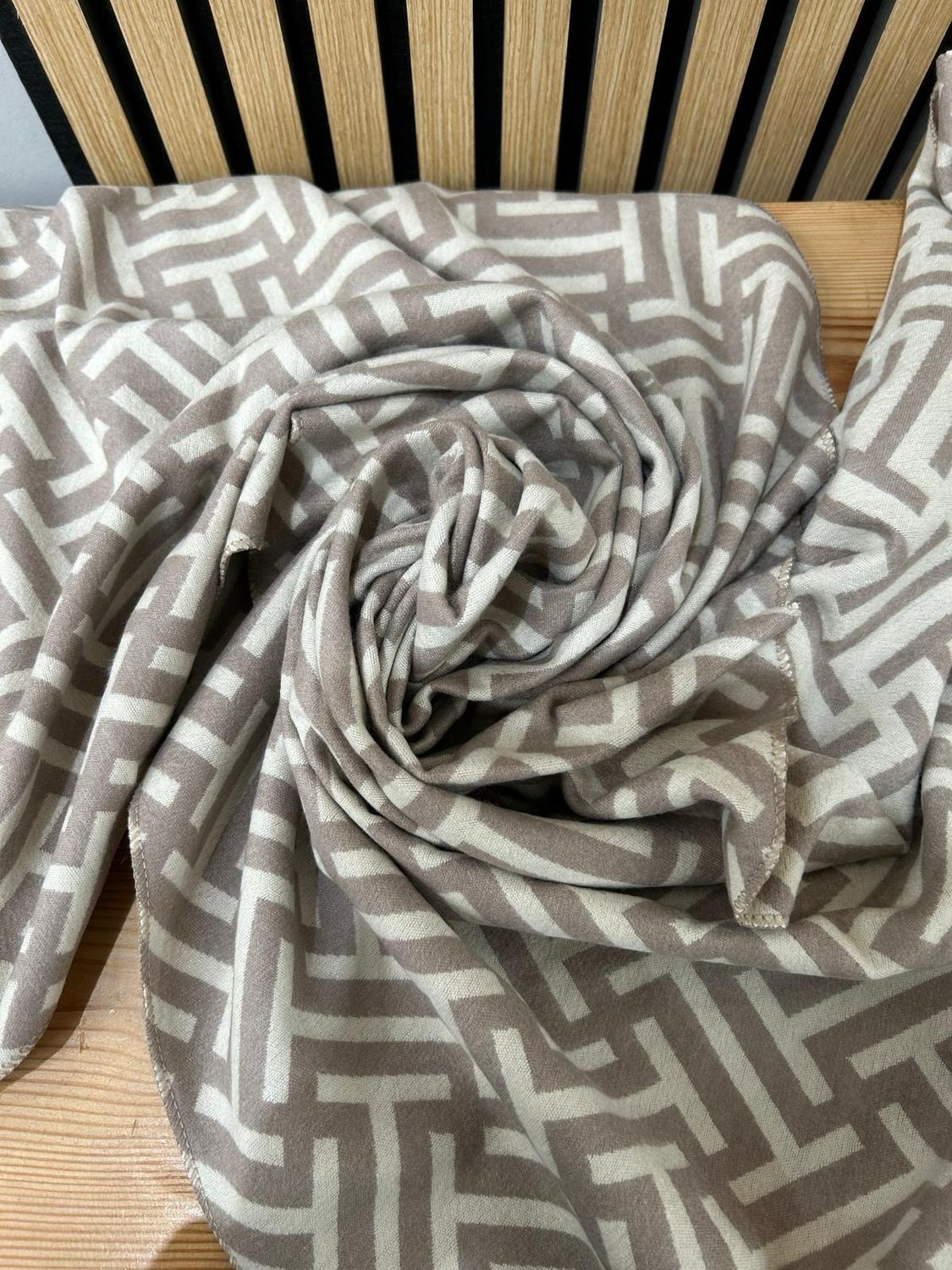 Taupe &amp; Cream Reversible Geometric Scarf