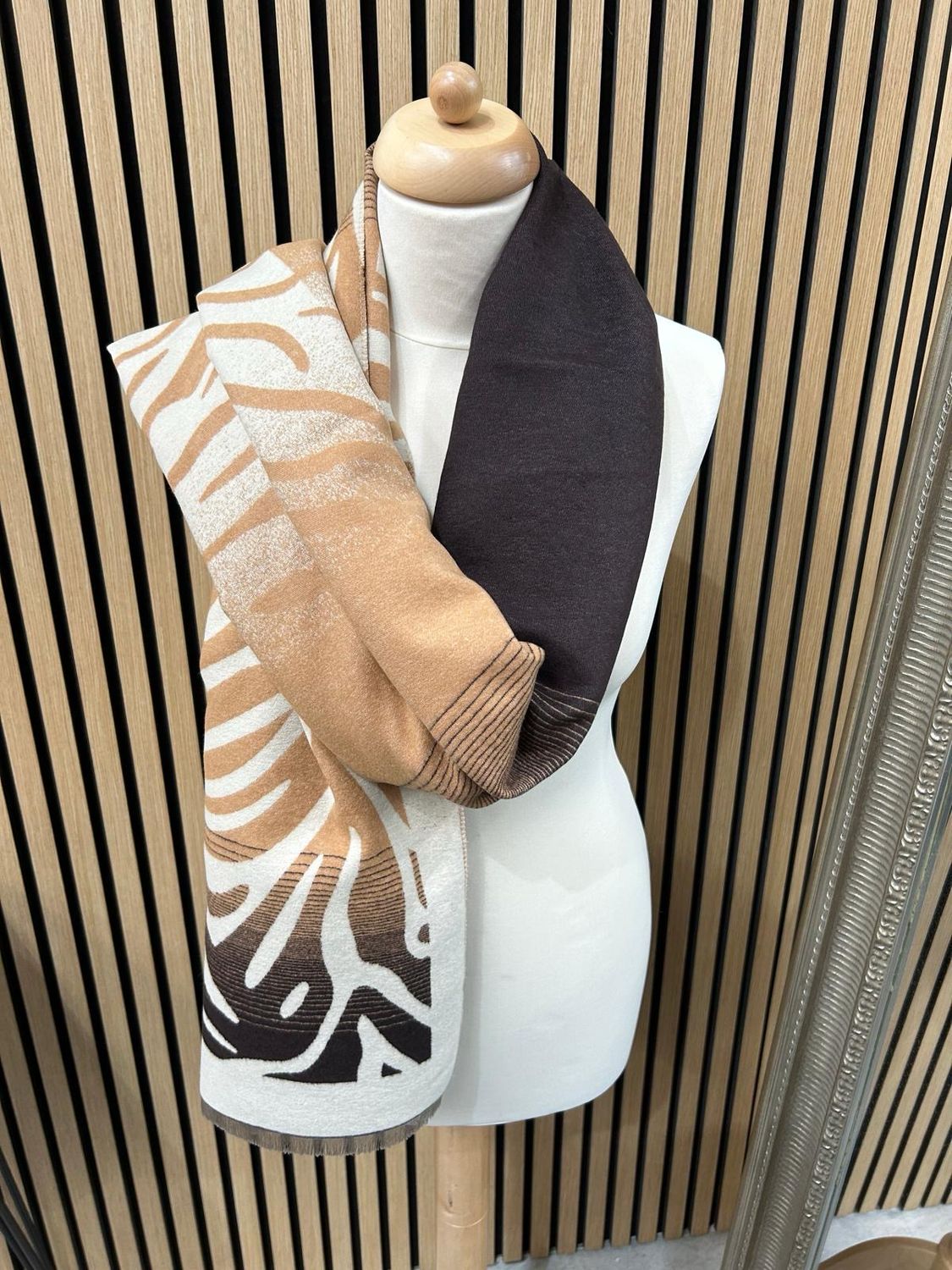 Camel &amp; Chocolate Reversible Zebra Print Scarf