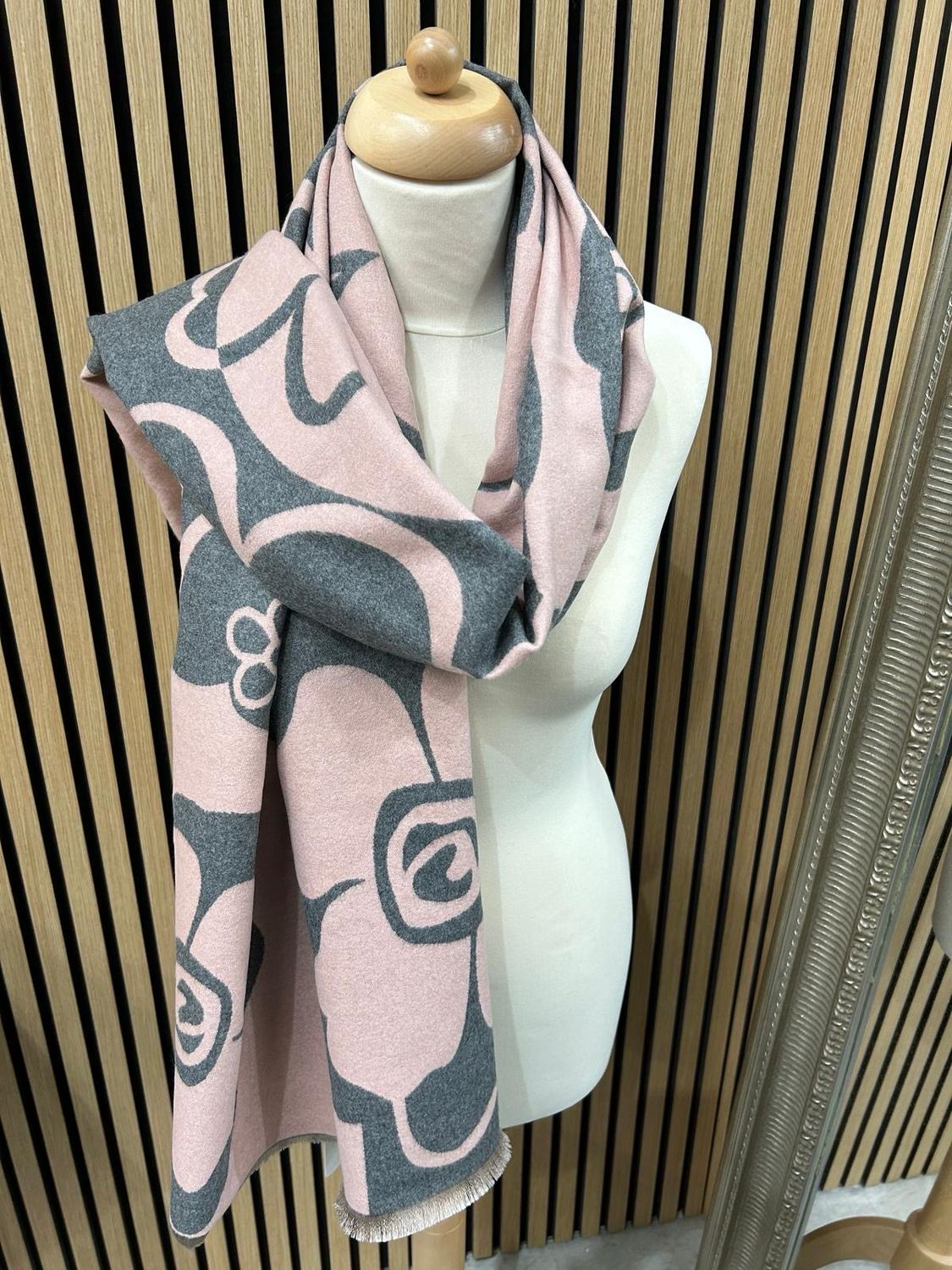 Blush &amp; Grey Reversible Floral Pattern Scarf