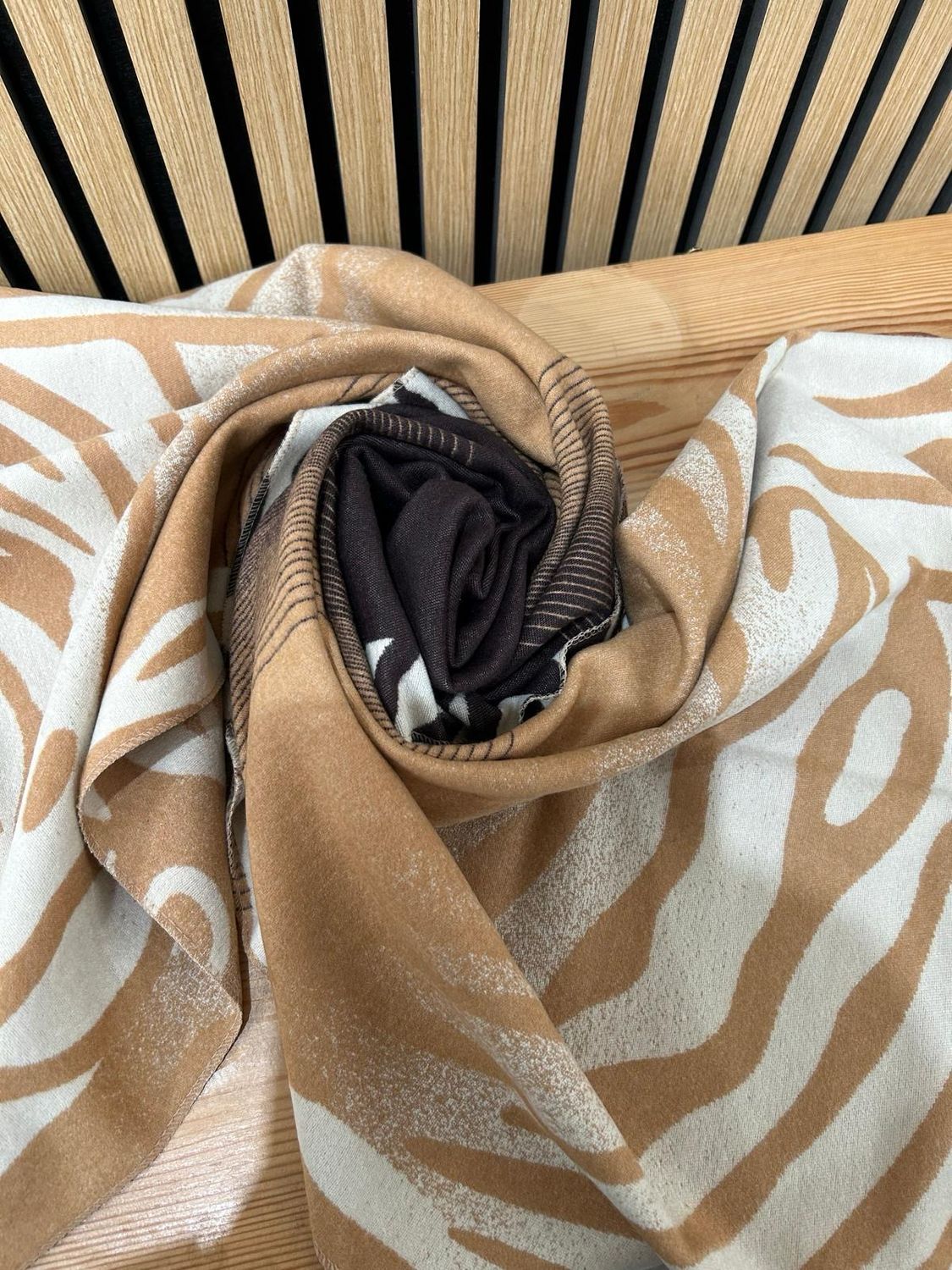 Camel &amp; Chocolate Reversible Zebra Print Scarf