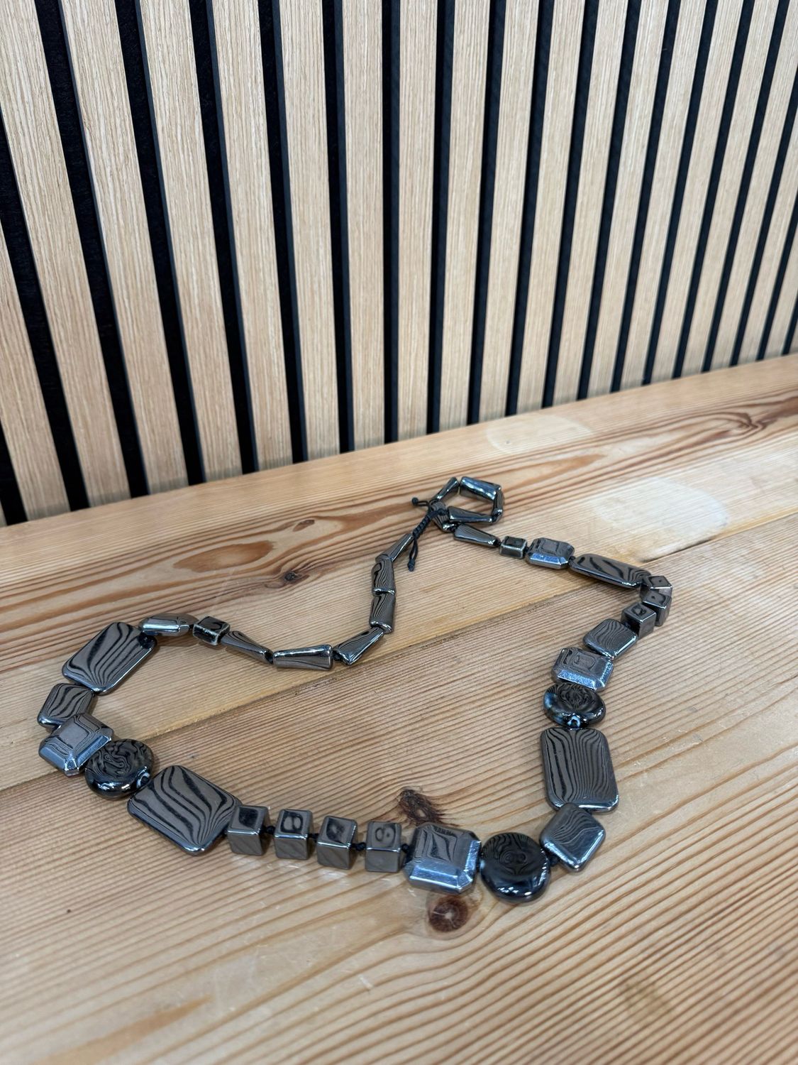 Cindy - Geometric Bead Necklace Gunmetal