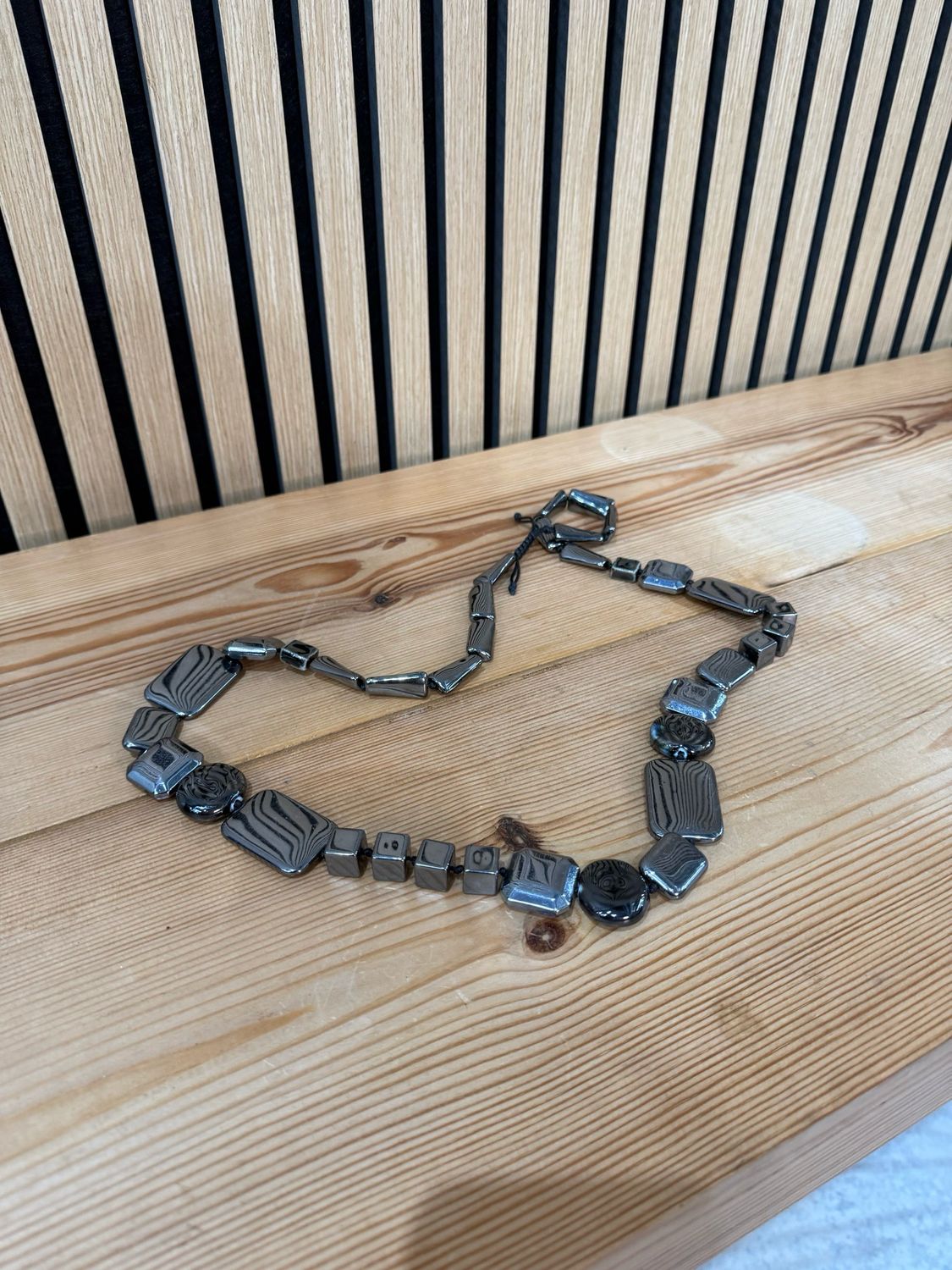 Cindy - Geometric Bead Necklace Gunmetal