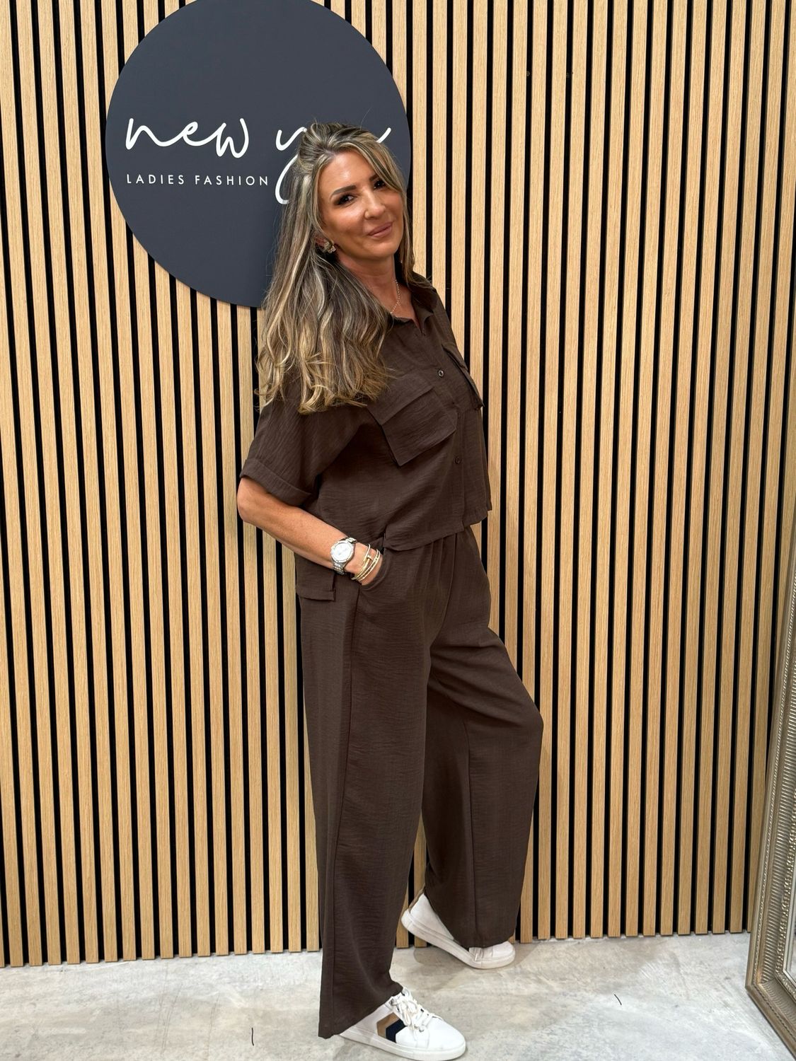Jasmin - Chocolate Trouser Suit Set