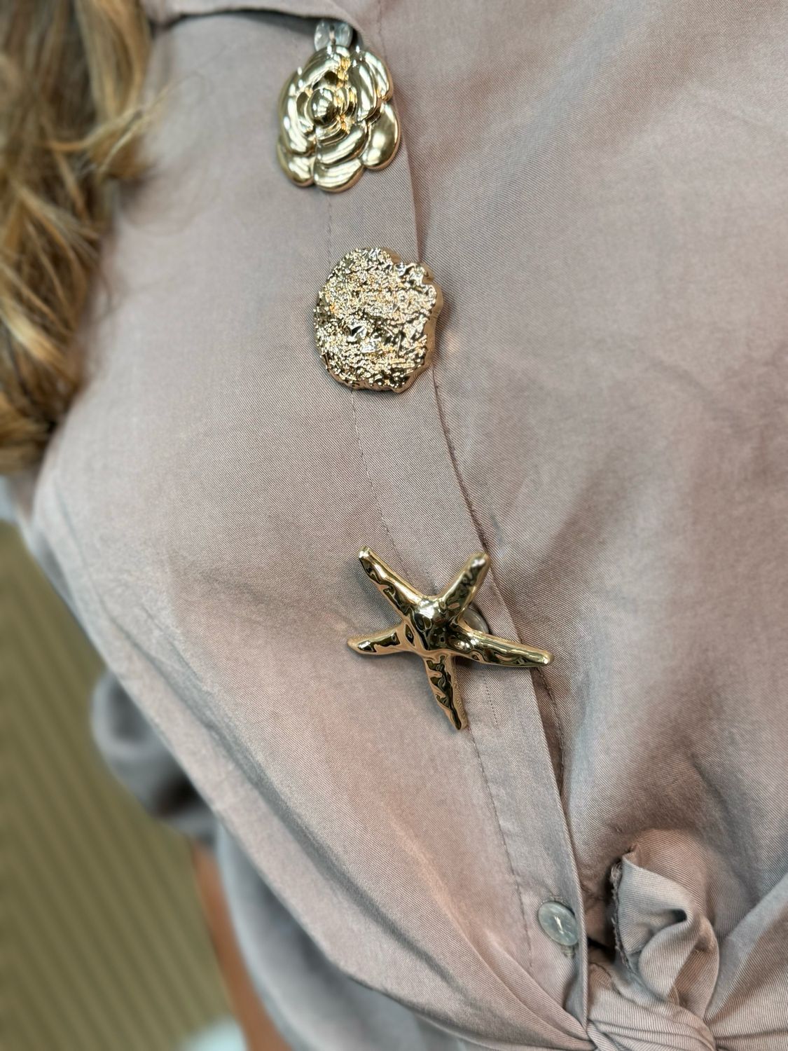 Isla - Taupe Brooch Detail Shirt