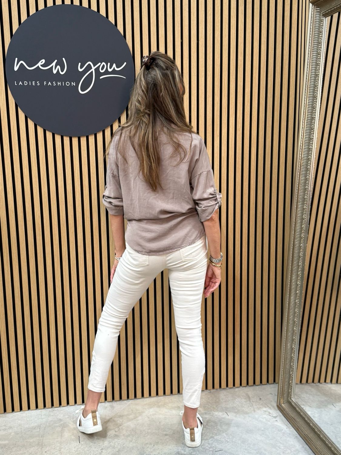Isla - Taupe Brooch Detail Shirt