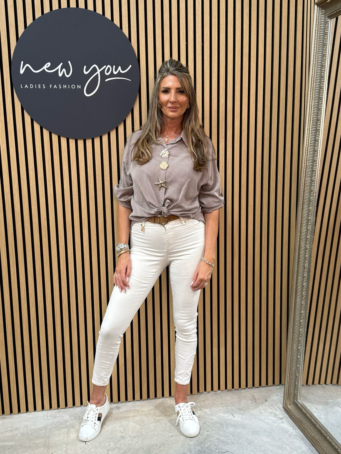 Isla - Taupe Brooch Detail Shirt