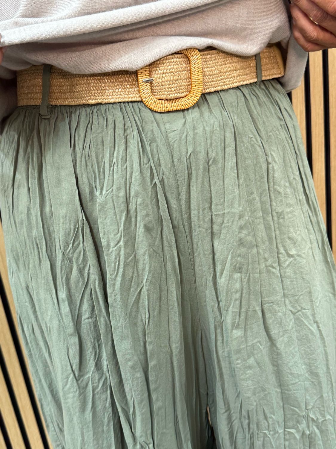Portofino - Wide Let Ruffle Trousers Khaki
