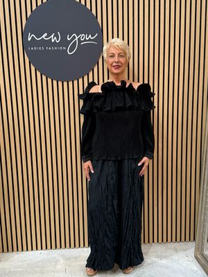 Portofino - Wide Leg Ruffle Trousers Black