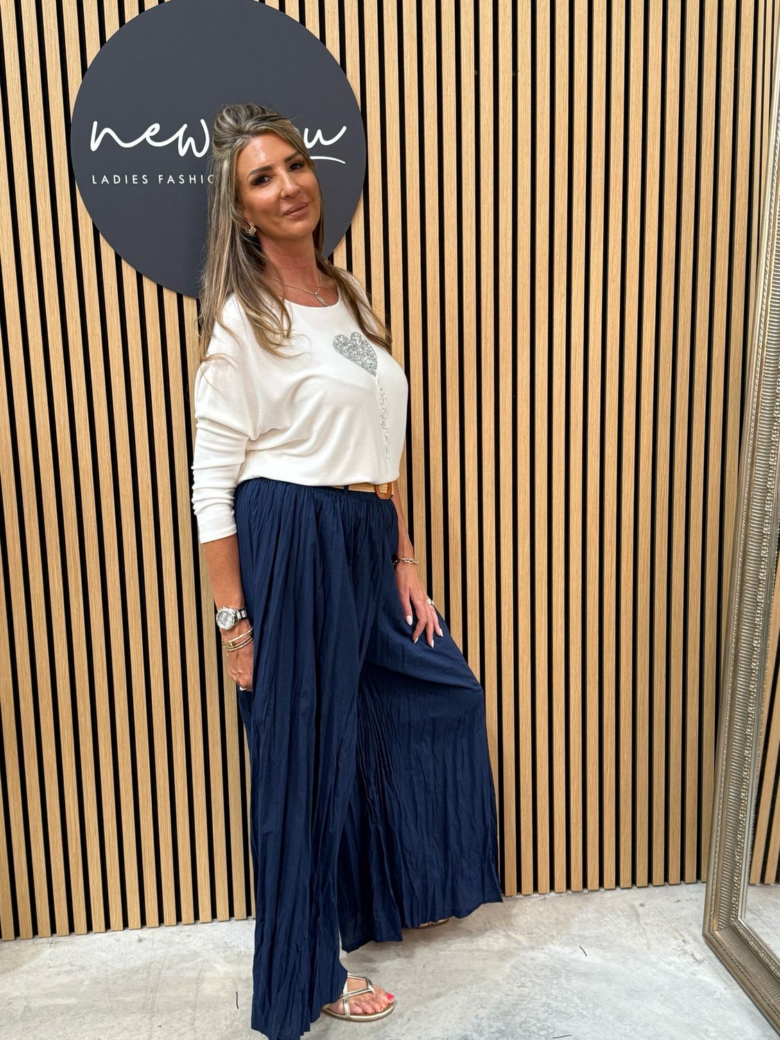 Portofino - Wide Leg Ruffle Trousers Navy