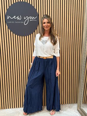 Portofino - Wide Leg Ruffle Trousers Navy