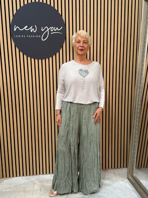 Portofino - Wide Let Ruffle Trousers Khaki