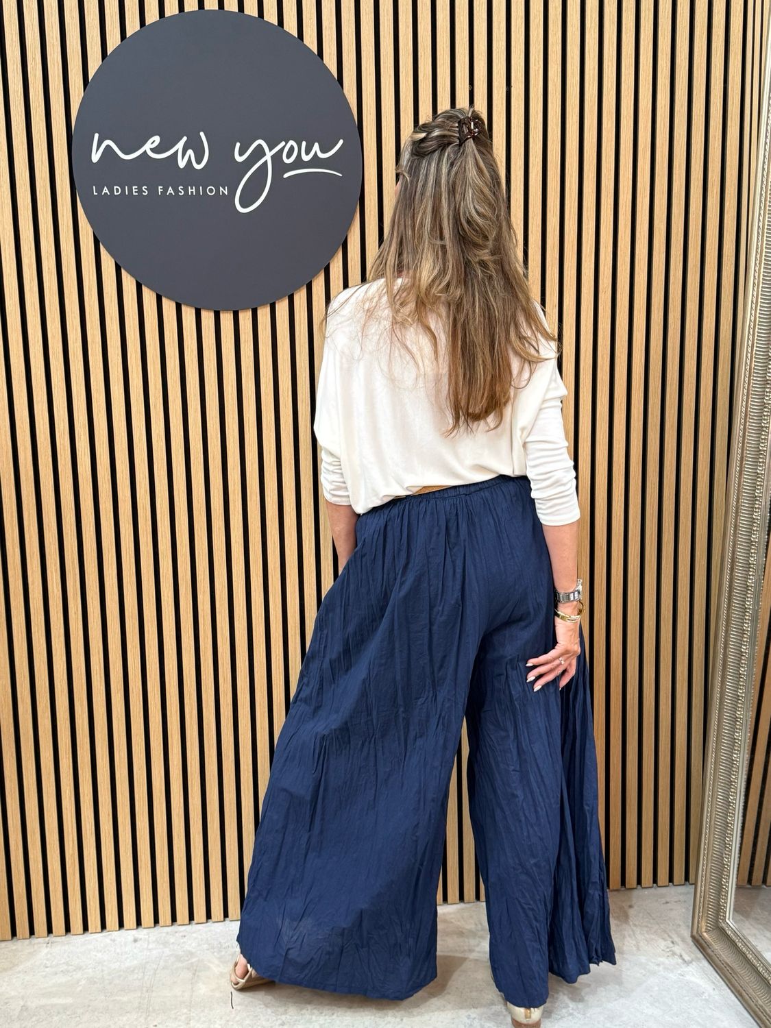 Portofino - Wide Leg Ruffle Trousers Navy