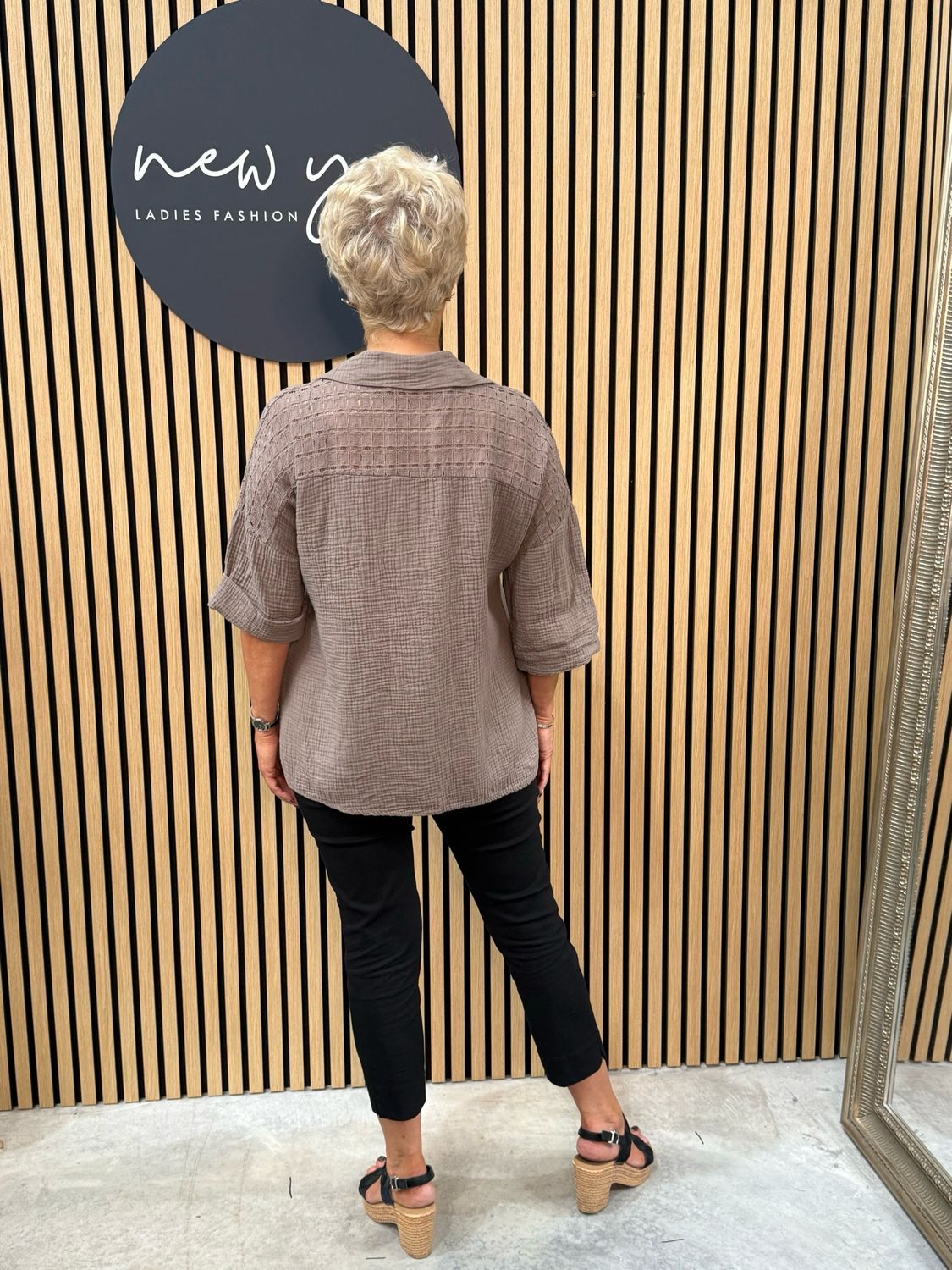 Lucia - Cotton Lace Panel Shirt Taupe