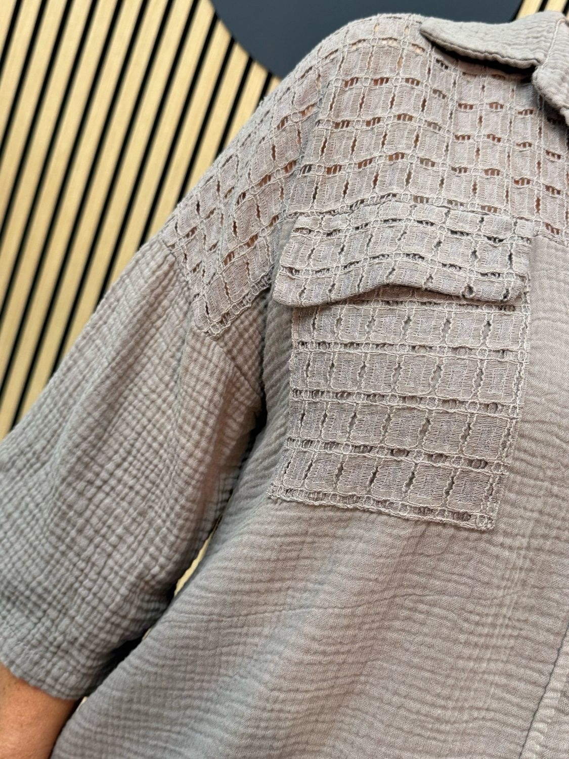 Lucia - Cotton Lace Panel Shirt Taupe