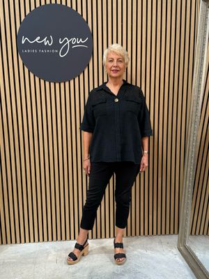 Lucia - Cotton Lace Panel Shirt Black