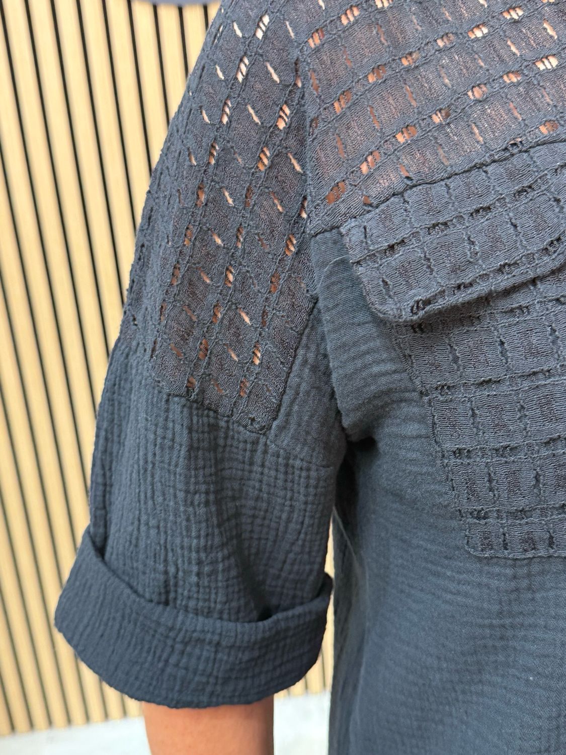 Lucia - Cotton Lace Panel Shirt Black