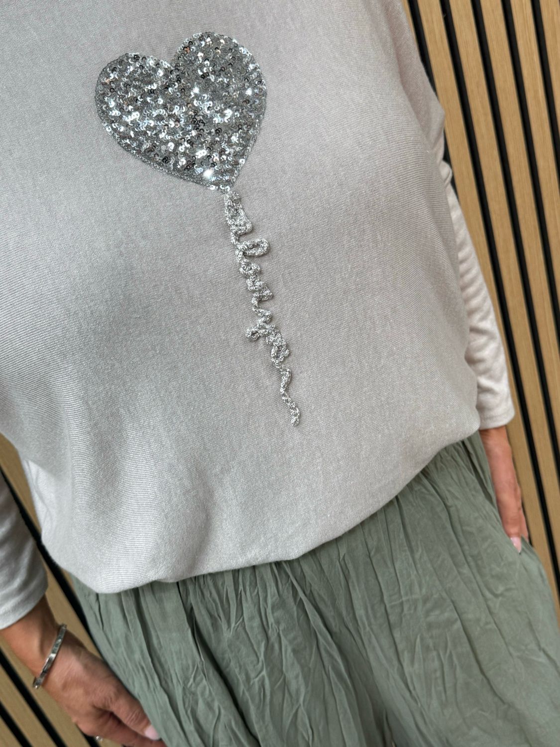 Serena Sparkle Heart Jumper Light Beige