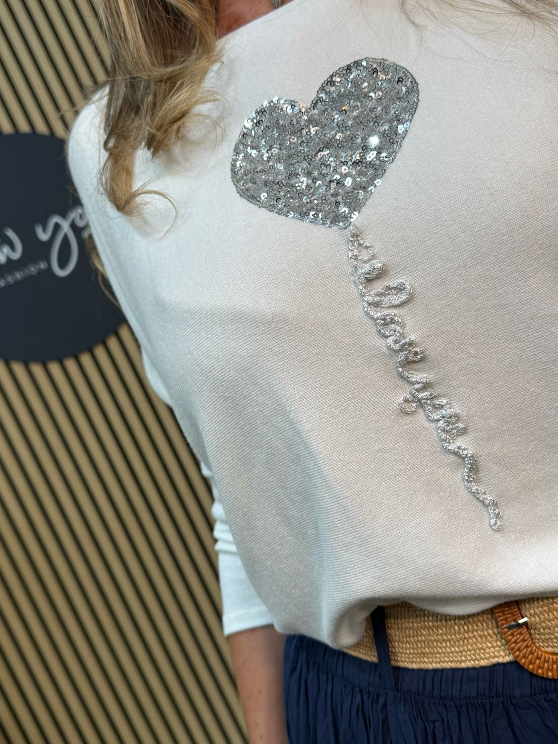 Serena Sparkle Heart Jumper White