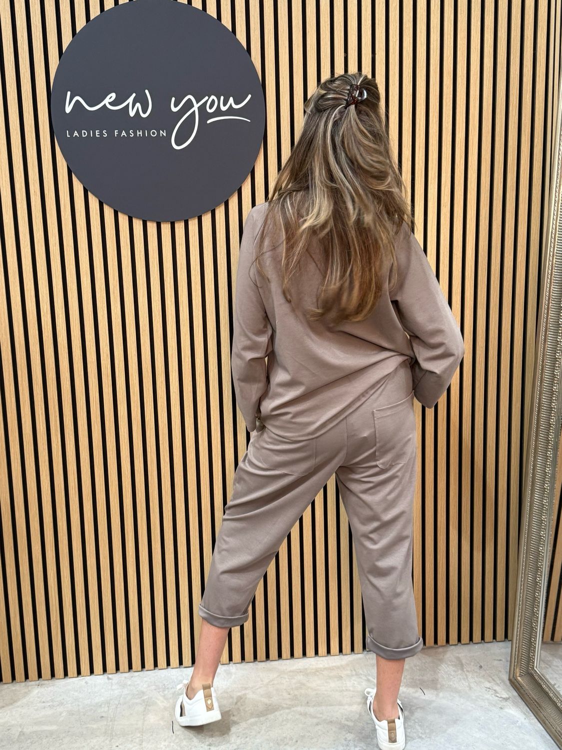 Asymmetric Button Lounge Set Taupe