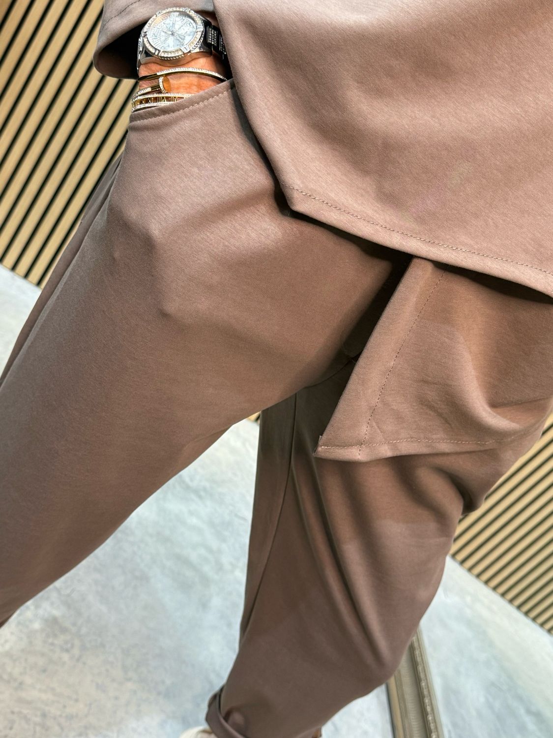 Asymmetric Button Lounge Set Taupe