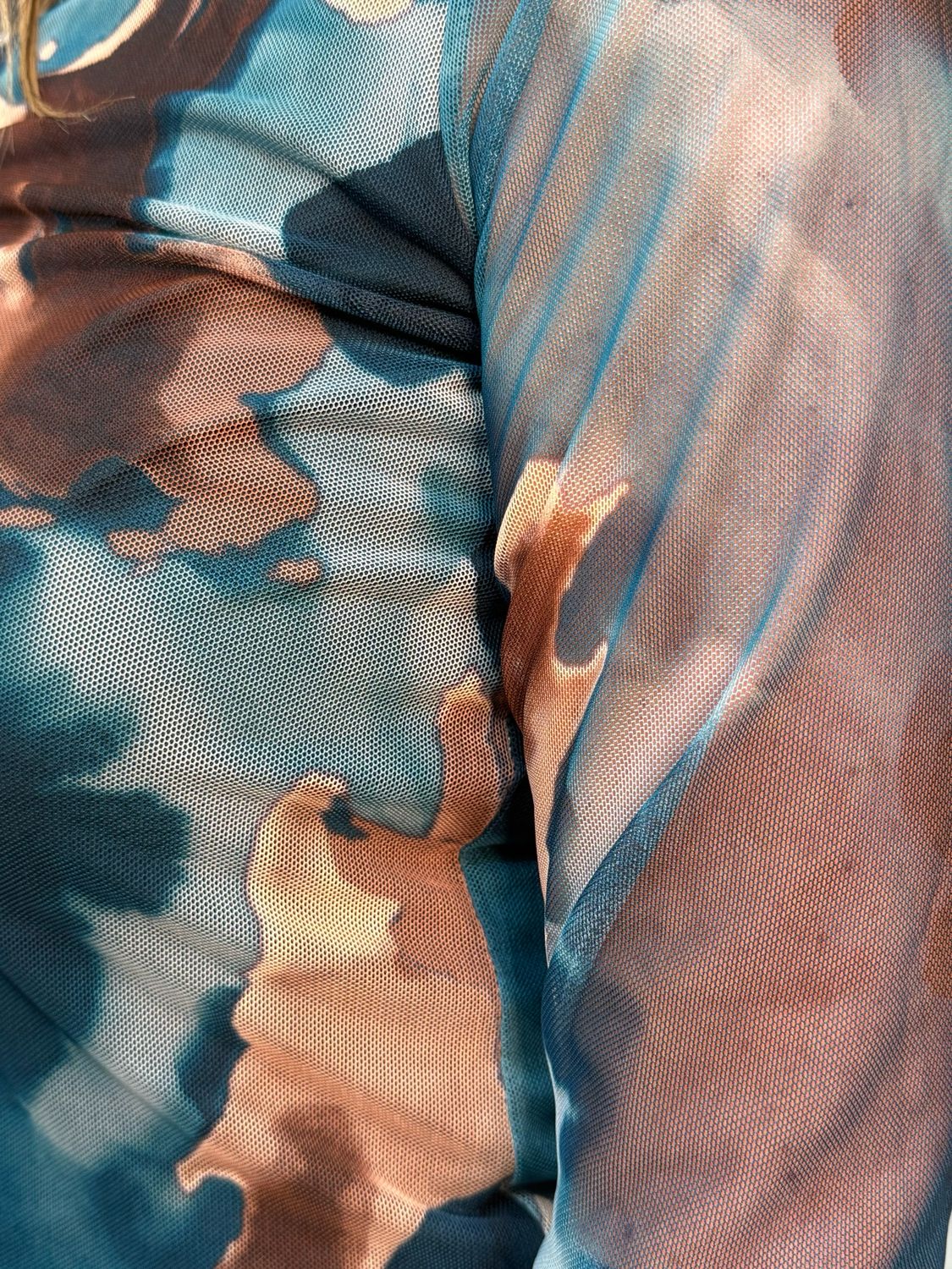 Abstract Print Mesh Top Turquoise