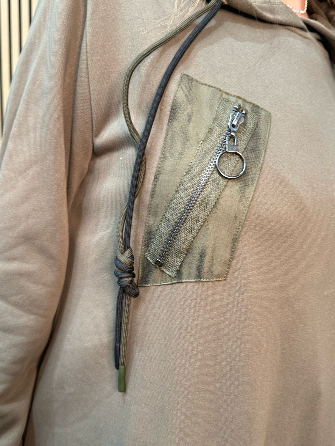 Khaki Contrast Hem Hoodie Dress