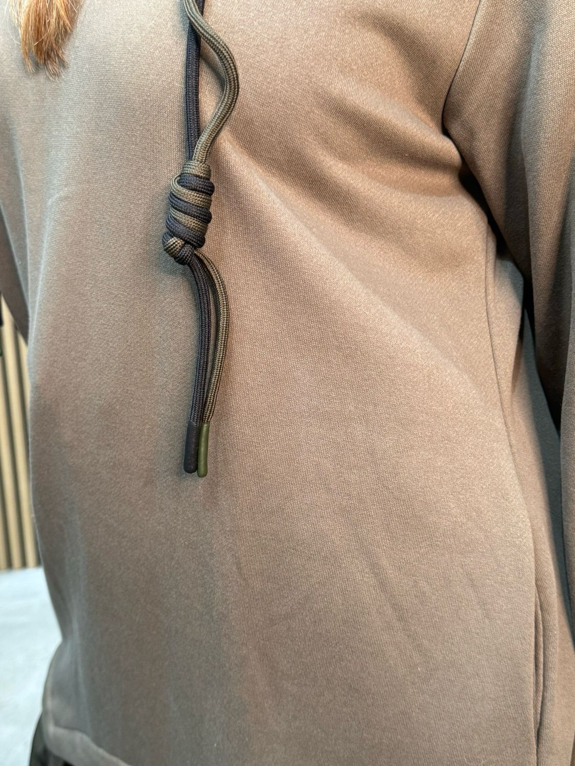 Khaki Contrast Hem Hoodie Dress