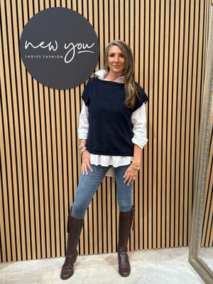 Button Back Knit Vest - Navy
