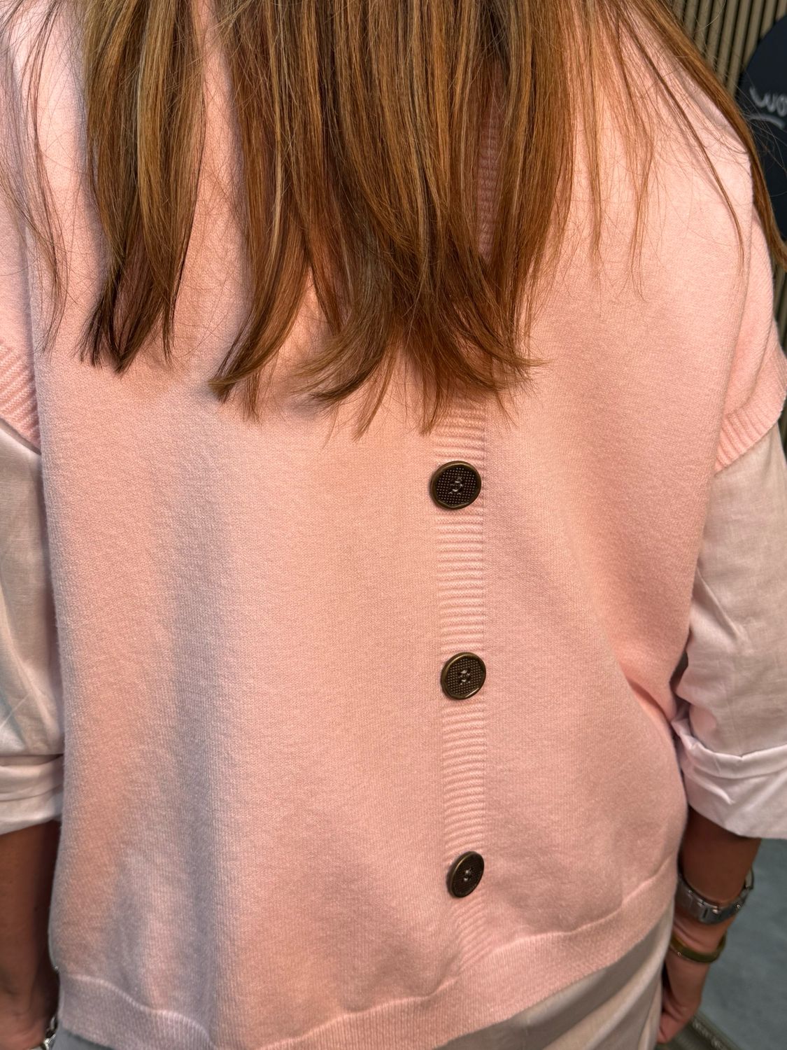 Button Back Knit Vest - Pink