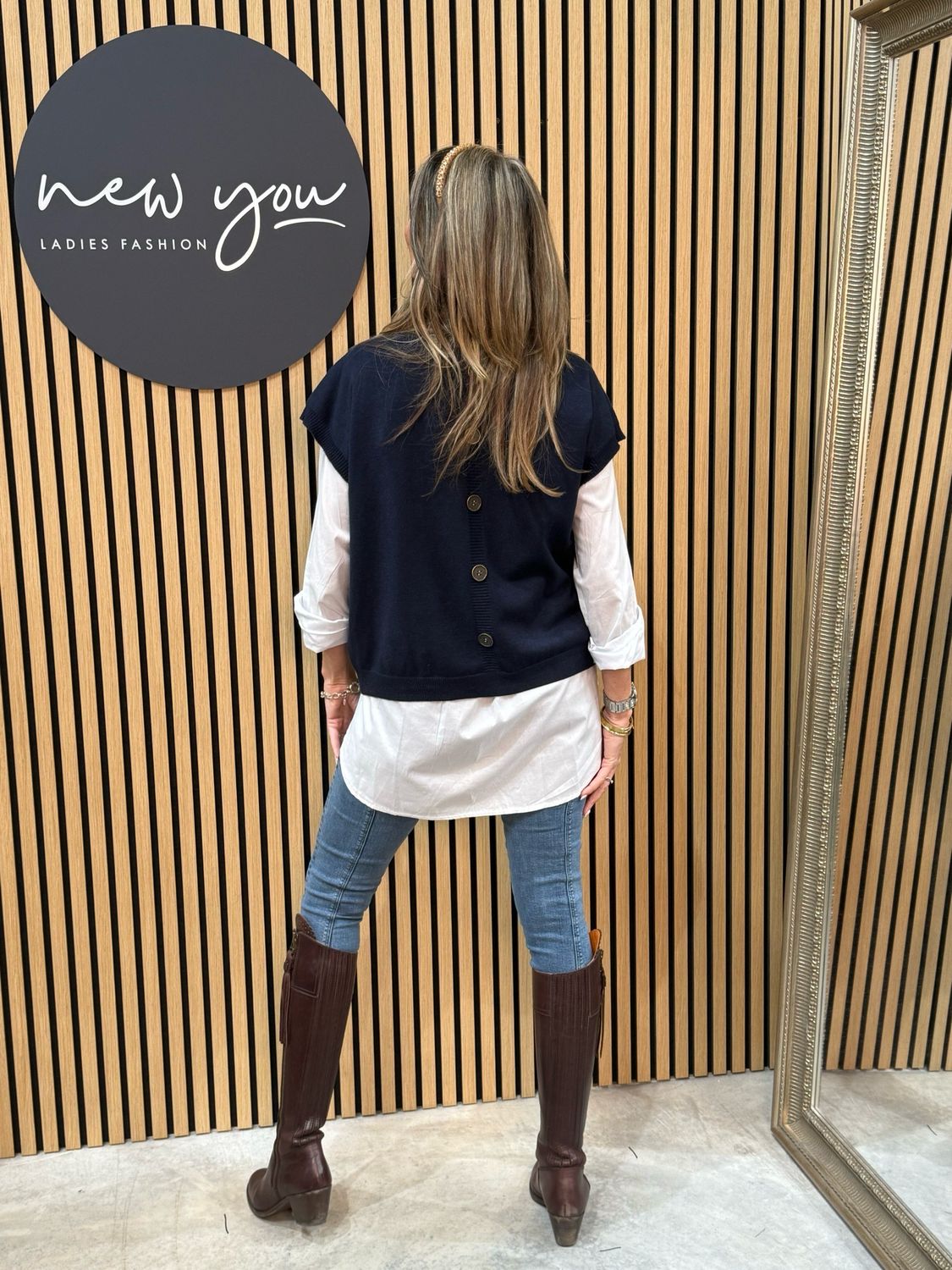Button Back Knit Vest - Navy