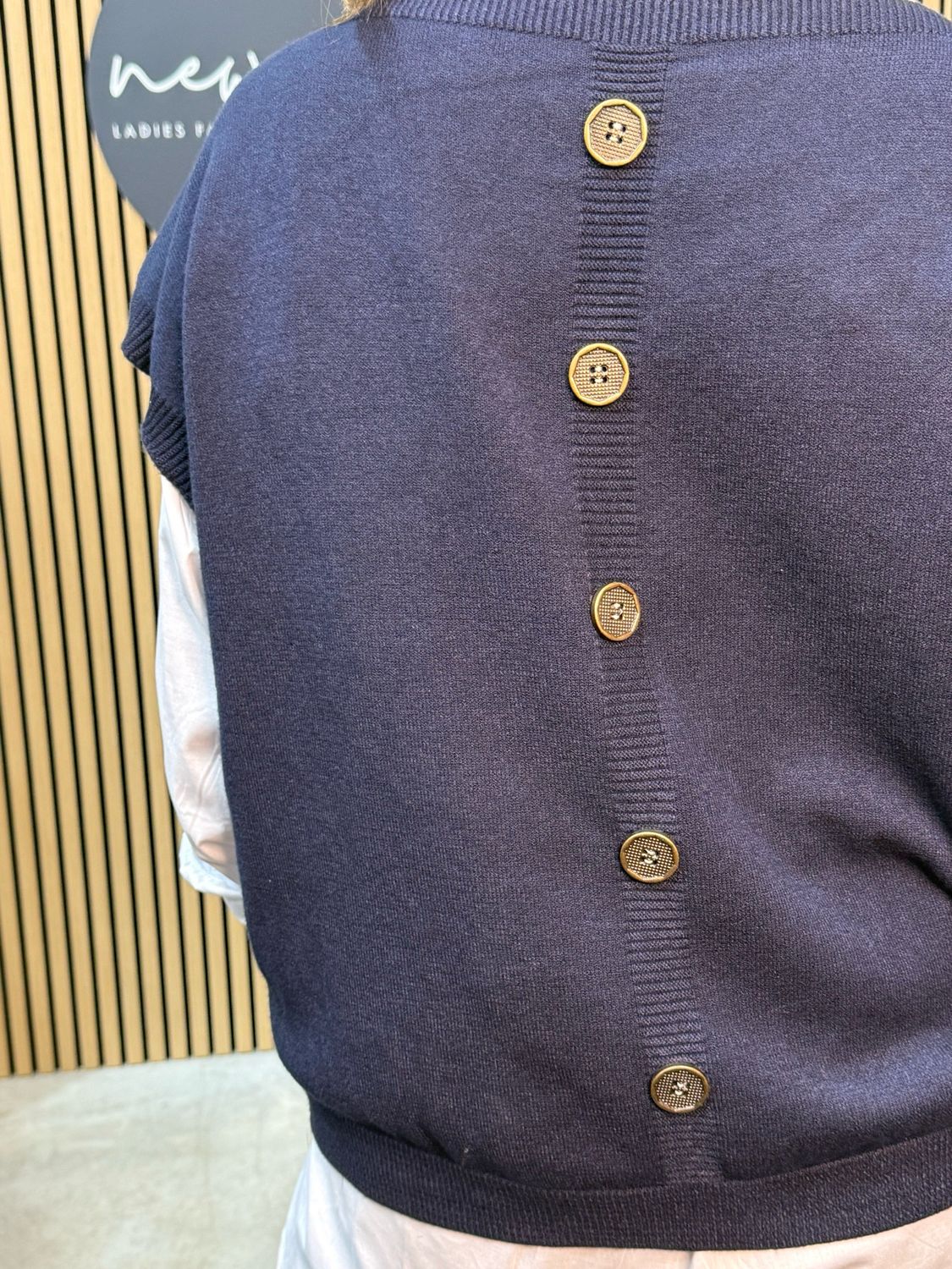 Button Back Knit Vest - Navy