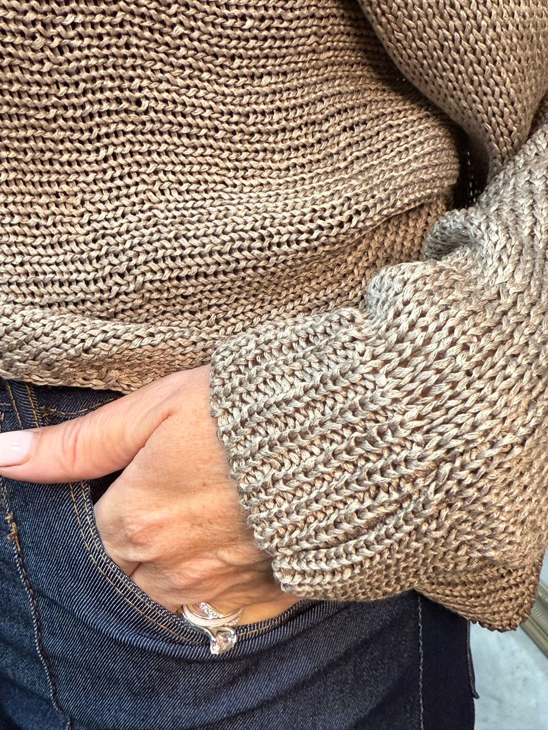 Italian Knit Overlap Jumper - Taupe