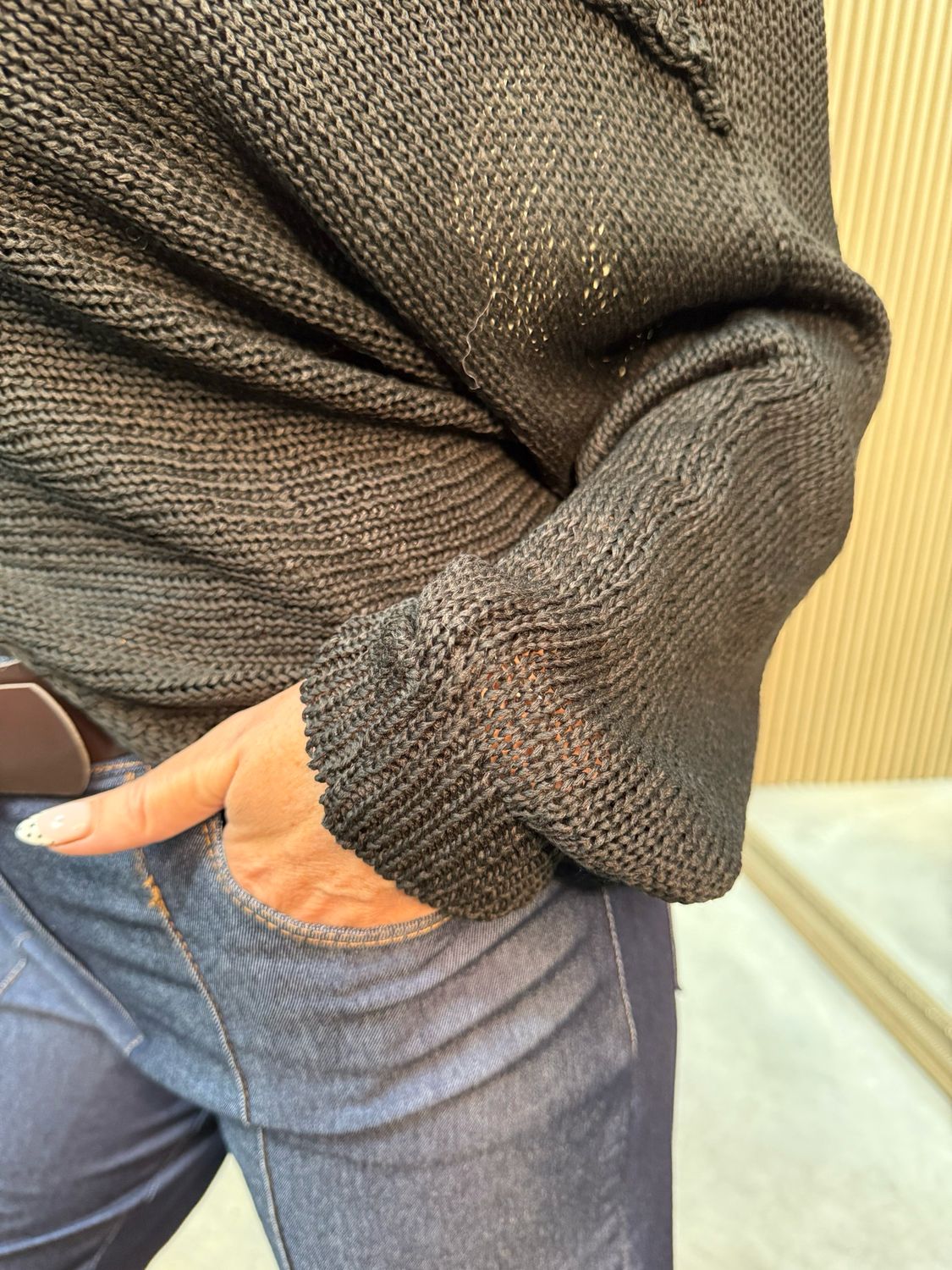 Italian Knit Overlap Jumper - Black