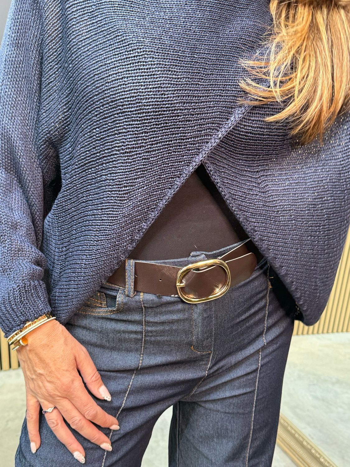 Italian Knit Overlap Jumper - Navy