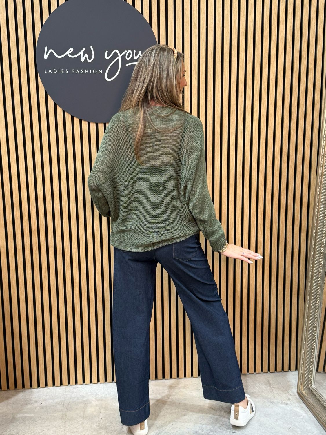 Italian Knit Overlap Jumper - Khaki