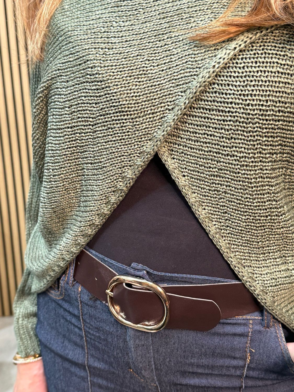 Italian Knit Overlap Jumper - Khaki