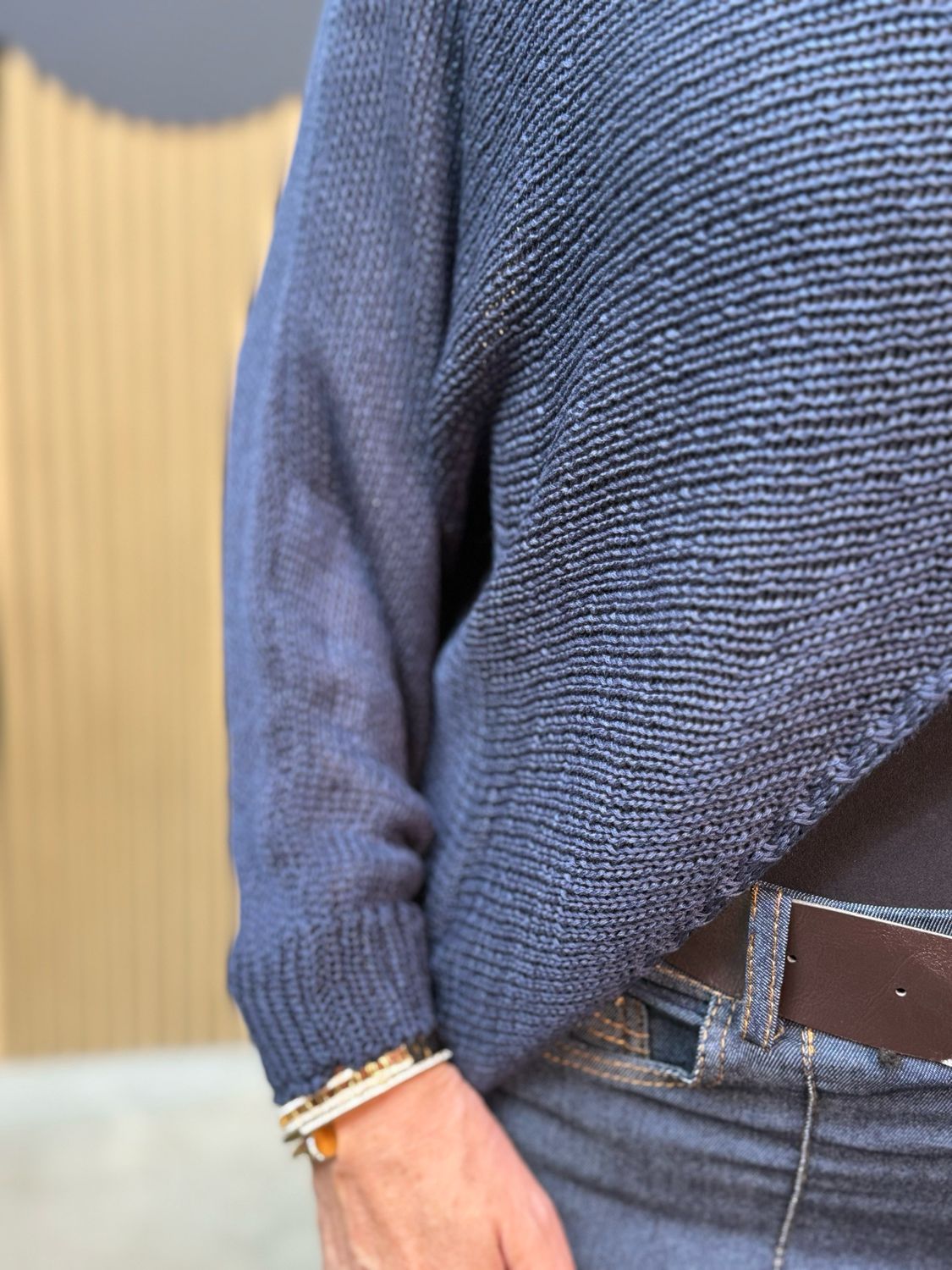 Italian Knit Overlap Jumper - Navy