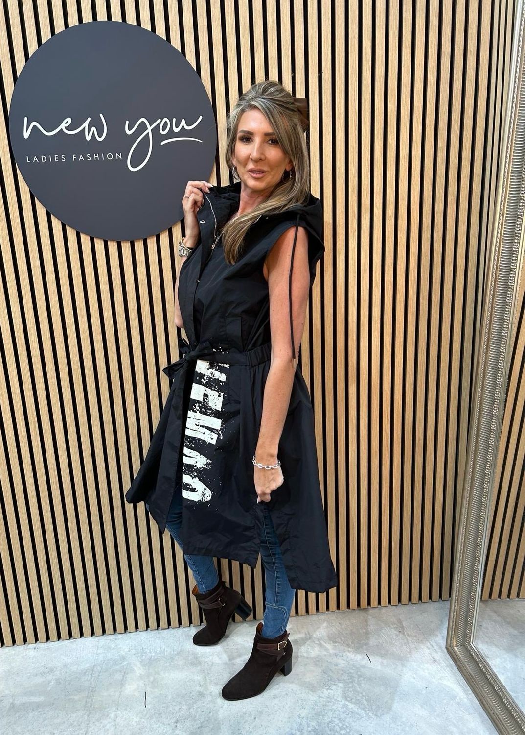 Sleeveless Hooded Longline Coat - Black