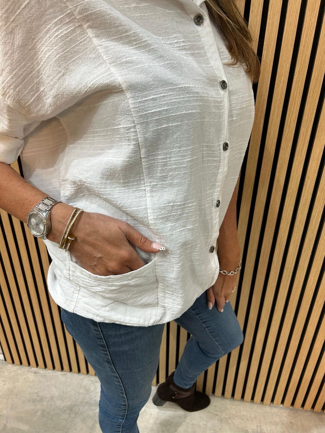 Linen Blend Button Shirt - White