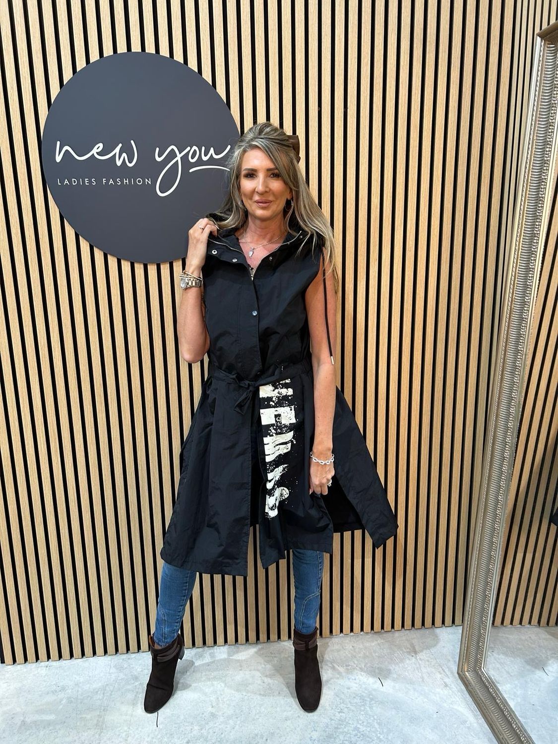 Sleeveless Hooded Longline Coat - Black