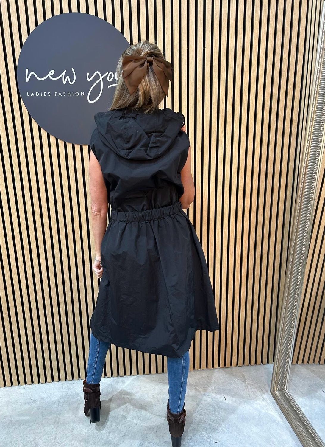 Sleeveless Hooded Longline Coat - Black