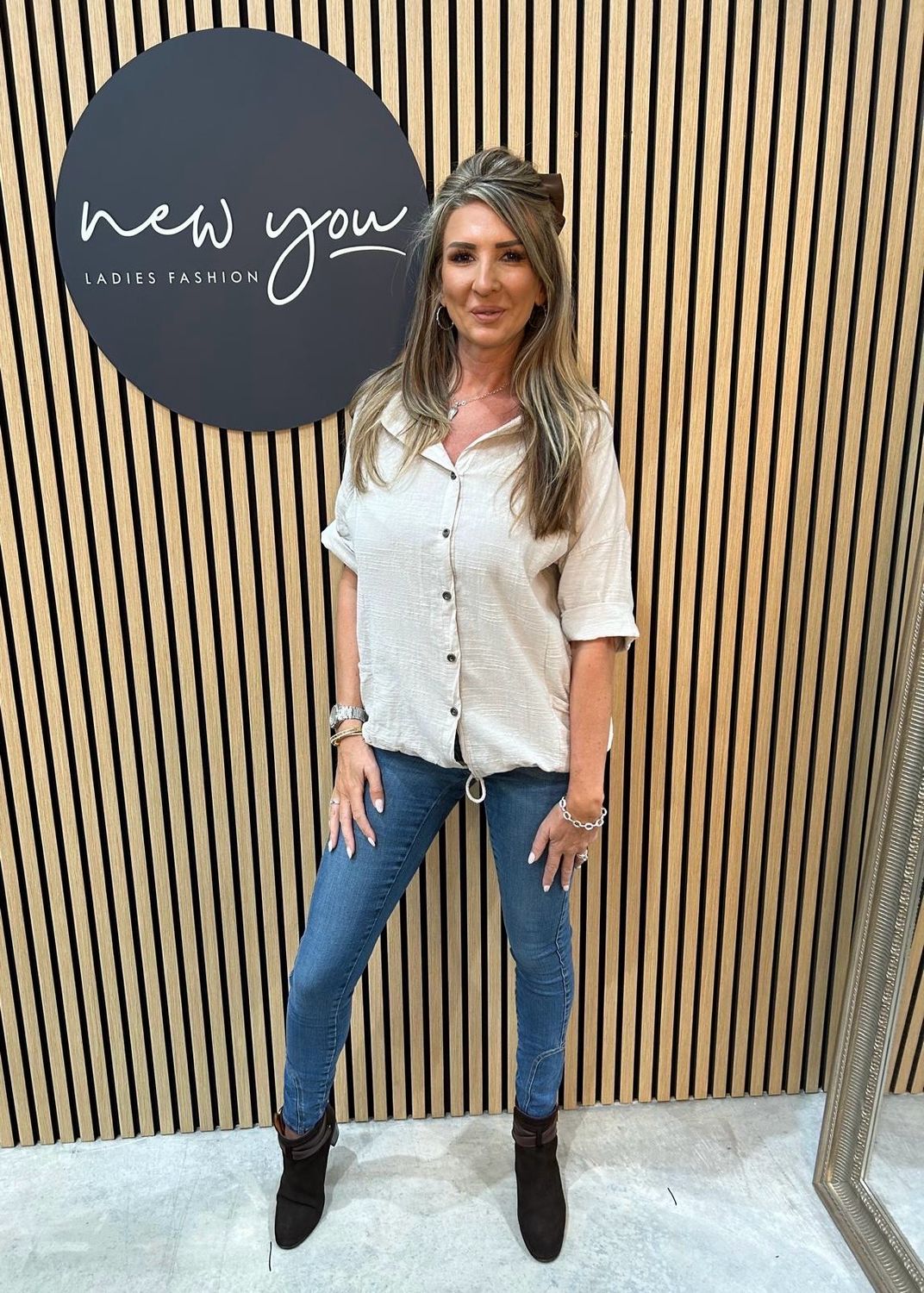 Linen Blend Button Shite - Cream