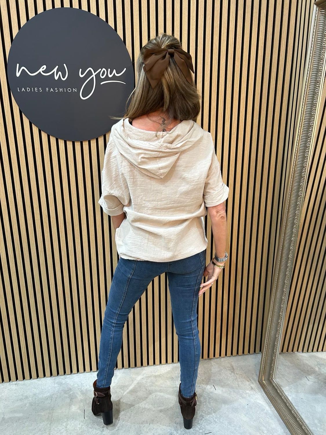 Linen Blend Button Shite - Cream